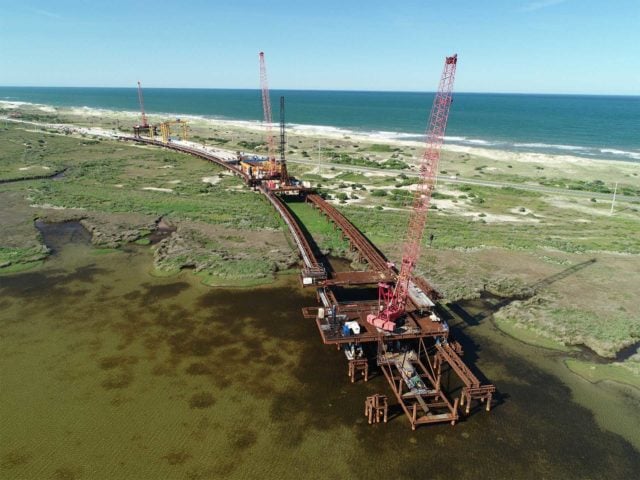 Rodanthe Bridge North Heading aerial view over Pamlico Sound