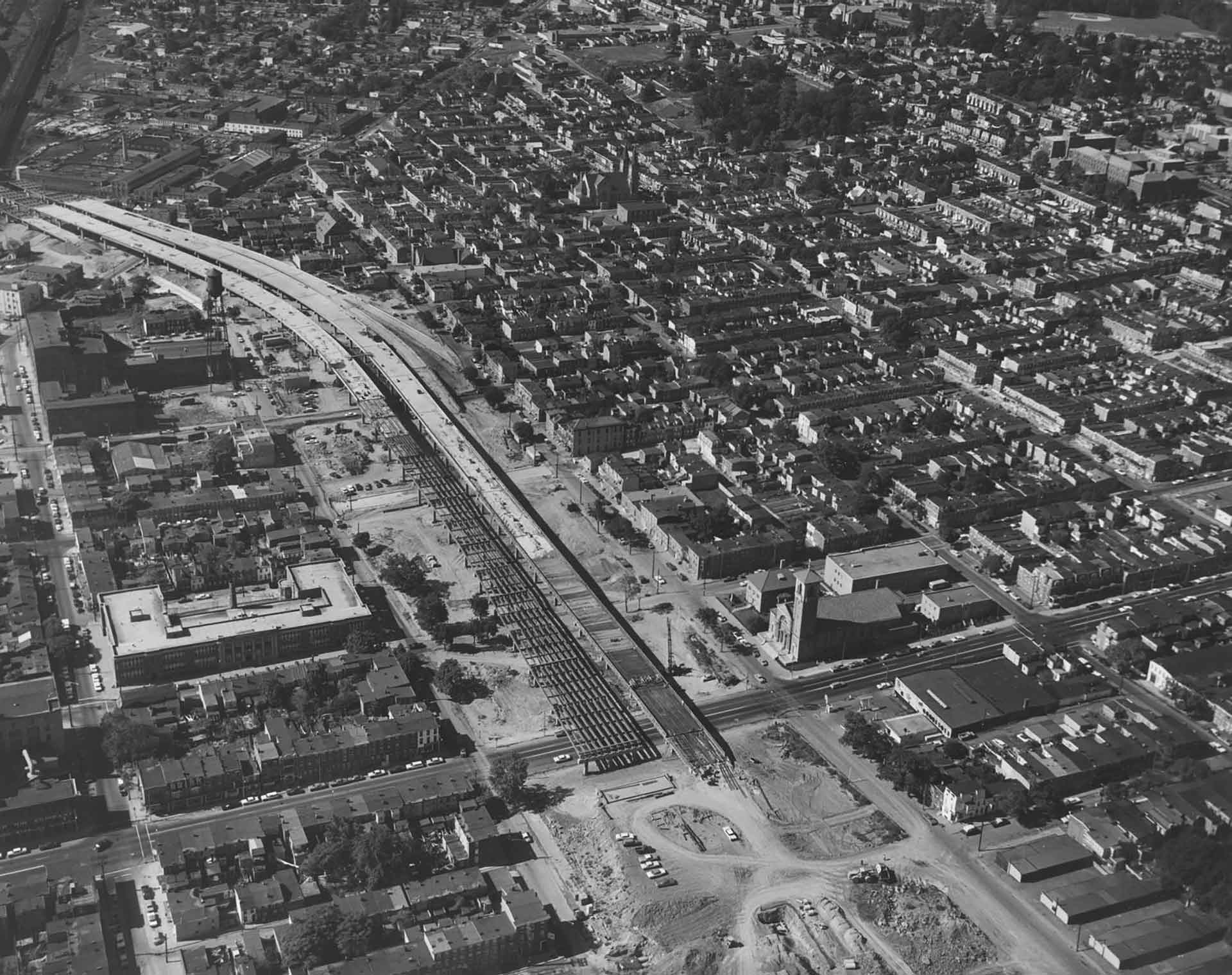 Historic photo of I-95 construction in Wilmington, Delaware, dated September 1965.
