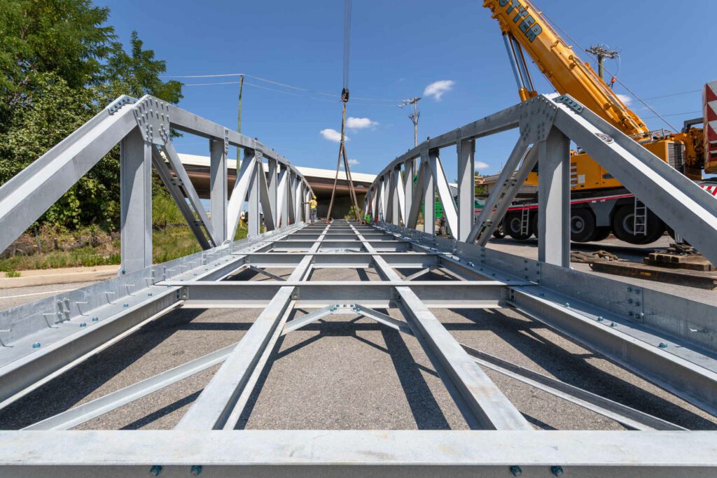 Chester Valley Trail pedestrian truss erection. View of the new extension.