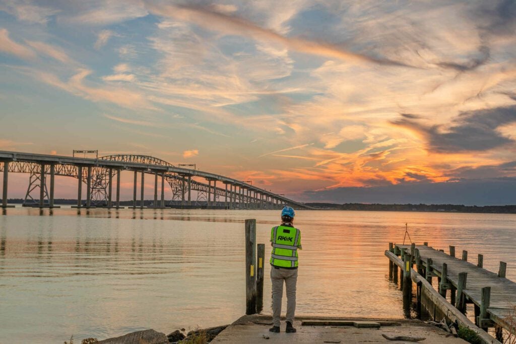 Project diretor Lee Yowell, PE, CCM looking at the completed bridge