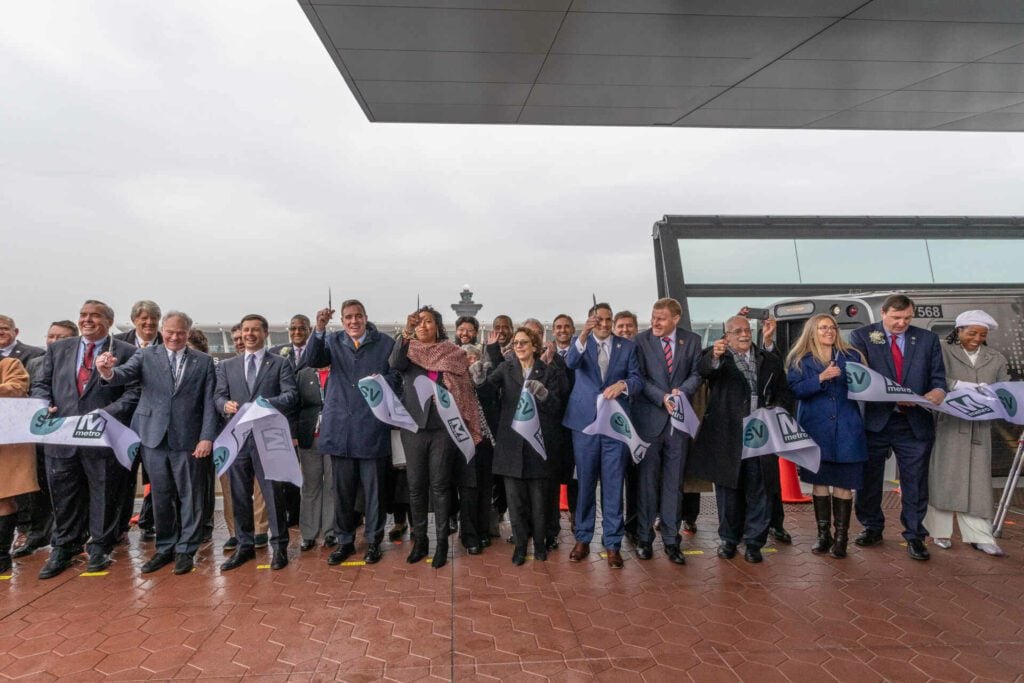 Federal, state, and local leaders join WMATA’s leadership team to cut the ribbon on the Silver Line Extension at Washington Dulles International Airport Station