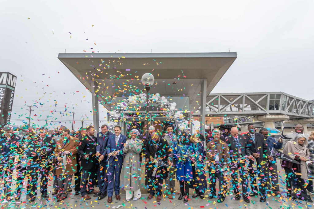 Federal, state, and local leaders join WMATA’s leadership team to cut the ribbon on the Silver Line Extension at Washington Dulles International Airport Station