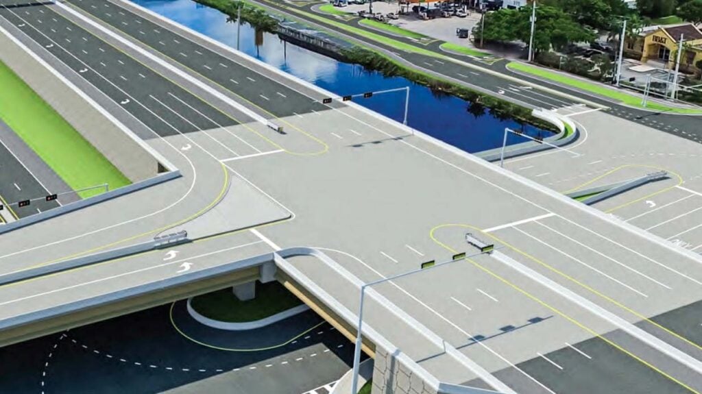 A computer generated rendering of an elevated portion of Okeecchobee Road.
