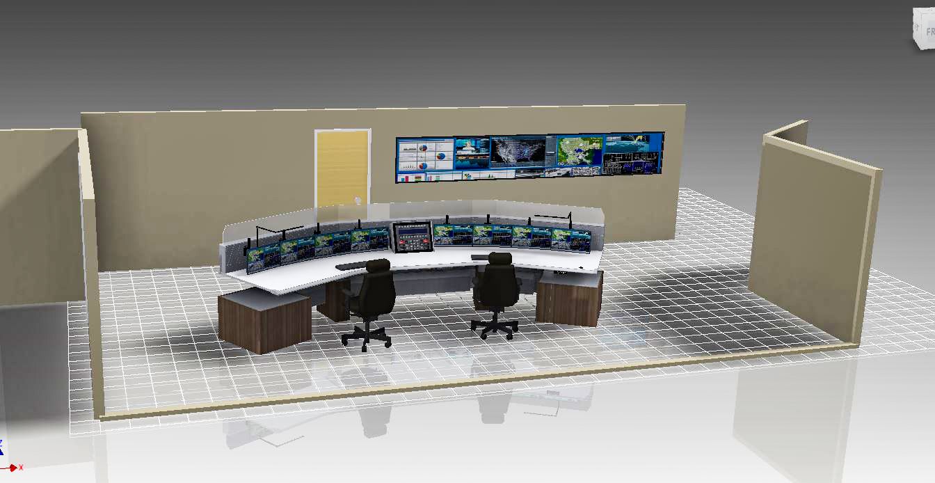 SCADA control room design with operator workstations and display screens for real-time system monitoring.